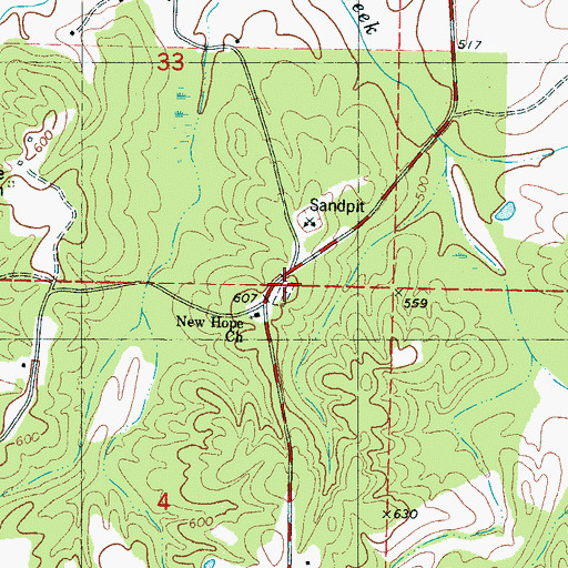 Topographic Map of New Hope Cemetery, MS