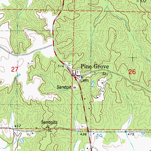 Topographic Map of Pine Grove Baptist Church, MS
