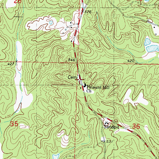 Topographic Map of Pleasant Hill Cemetery, MS