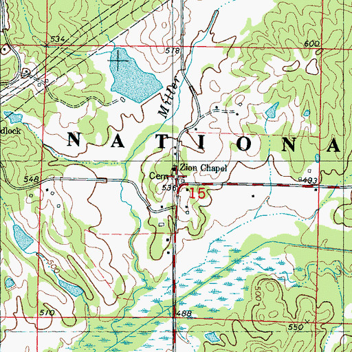 Topographic Map of Zion Chapel Cemetery, MS