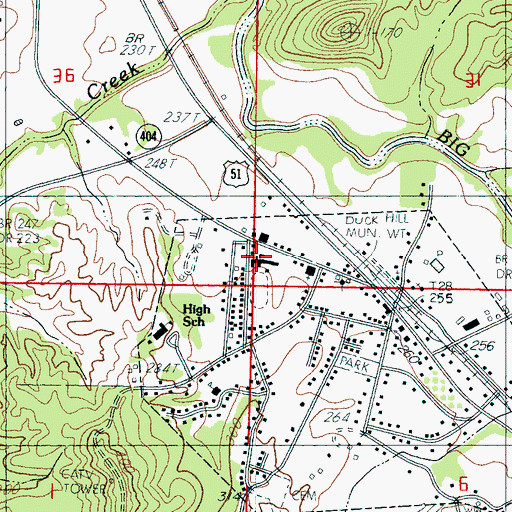 Topographic Map of Duck Hill Elementary School, MS