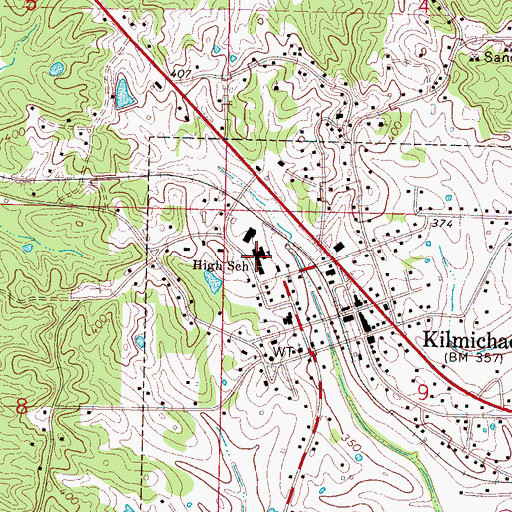 Topographic Map of Kilmichael High School, MS