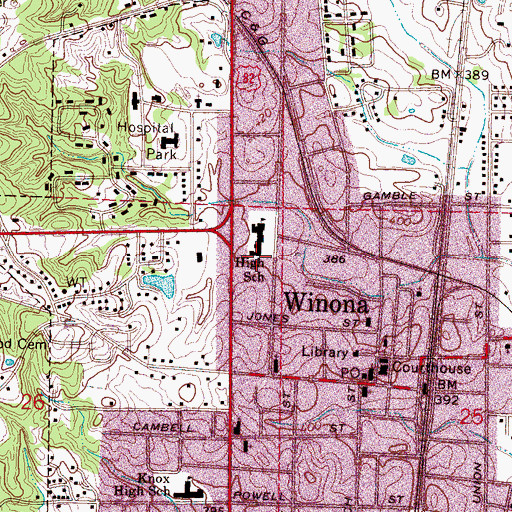 Topographic Map of Winona Junior High School, MS