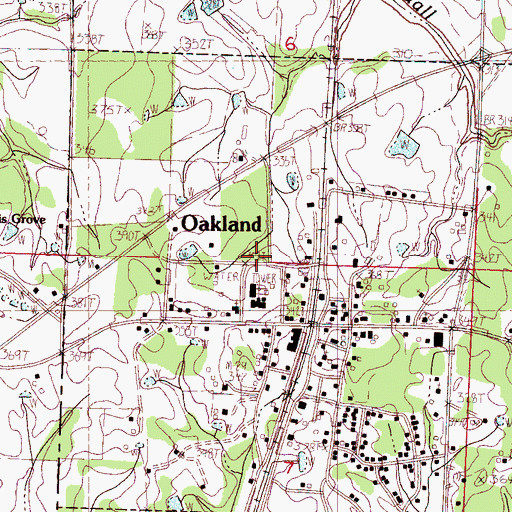 Topographic Map of Oakland Elementary School, MS