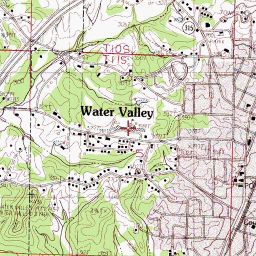 Topographic Map of Water Valley High School, MS