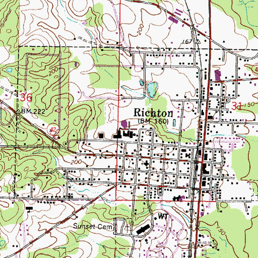 Topographic Map of Richton Elementary School, MS