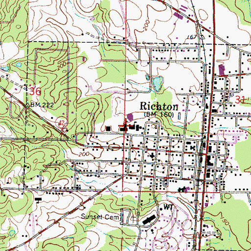 Topographic Map of Richton High School, MS