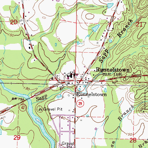 Topographic Map of Runnelstown Elementary School, MS