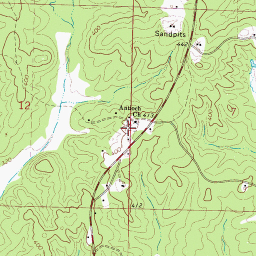 Topographic Map of Antioch Cemetery, MS