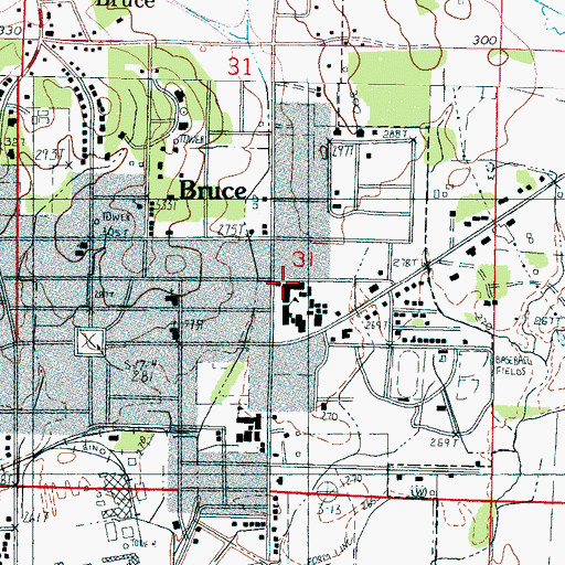 Topographic Map of Bruce Elementary School, MS