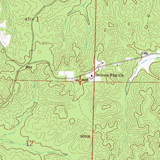 Topographic Map of Drivers Flat Cemetery, MS