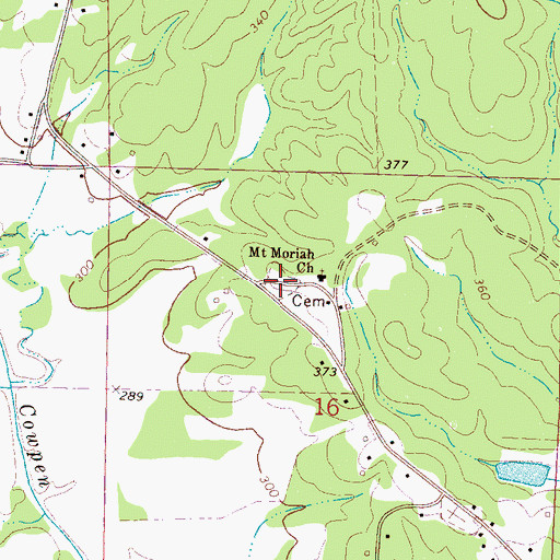 Topographic Map of Mount Moriah Cemetery, MS