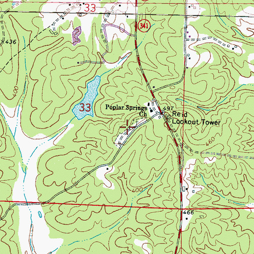 Topographic Map of Poplar Springs Cemetery, MS