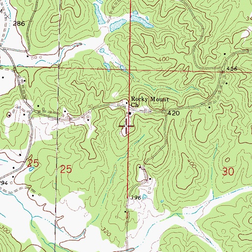 Topographic Map of Rocky Mount Cemetery, MS