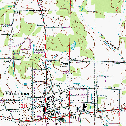 Topographic Map of Vardaman Cemetery, MS