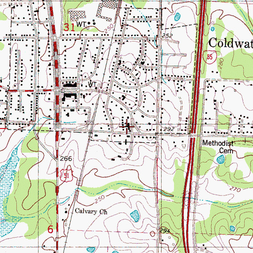 Topographic Map of Coldwater Elementary School, MS