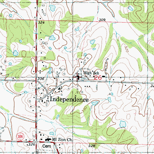 Topographic Map of Independence High School, MS