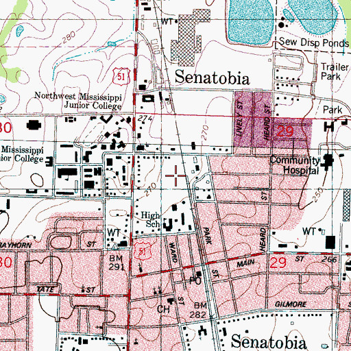 Topographic Map of Senatobia High School, MS