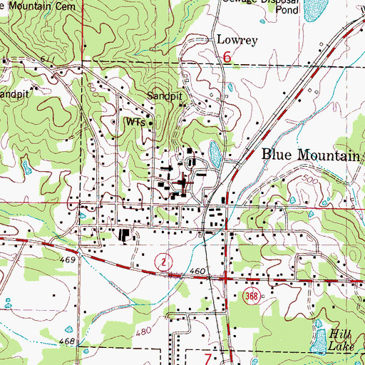 Topographic Map of Blue Mountain College, MS