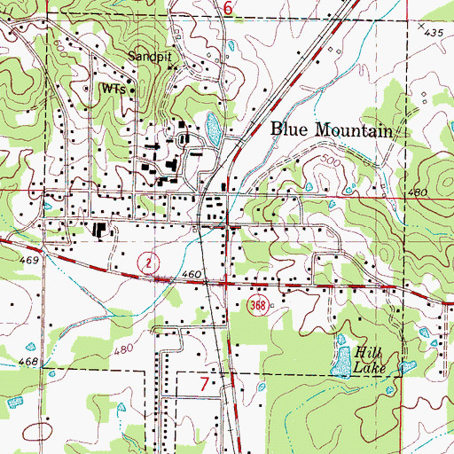 Topographic Map of Blue Mountain United Methodist Church, MS