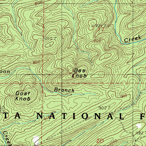Topographic Map of Bee Knob, AR