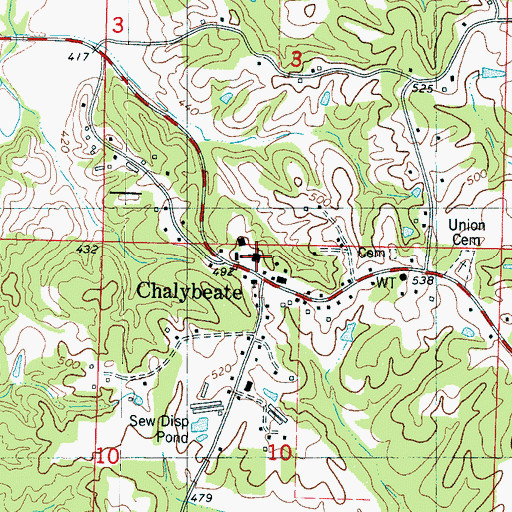 Topographic Map of Chalybeate School, MS