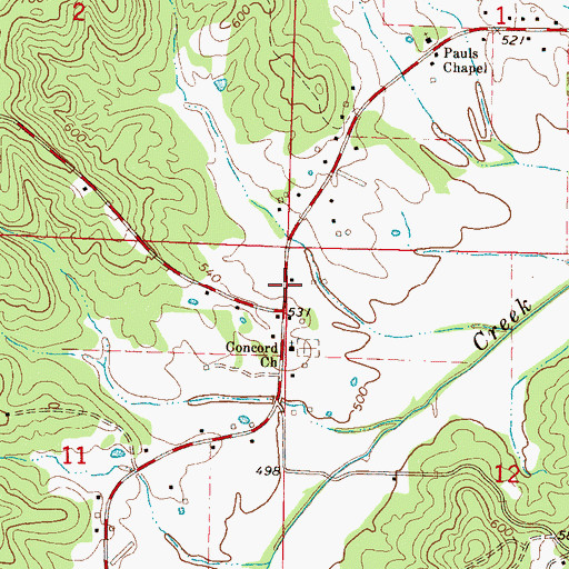 Topographic Map of Dry Creek, MS