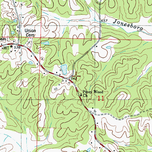 Topographic Map of Jonesborough (historical), MS