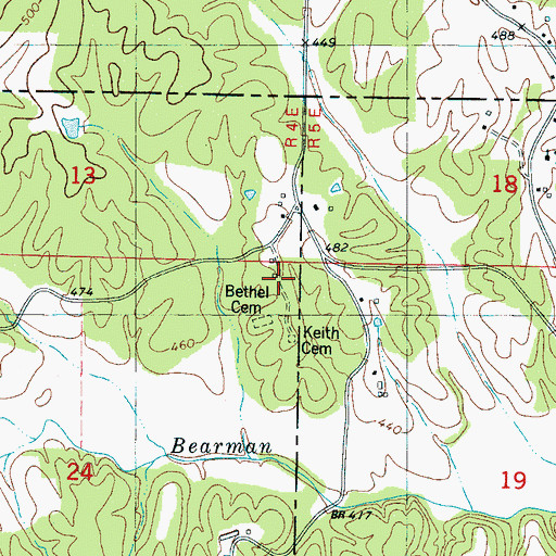 Topographic Map of Old Bethel Primitive Baptist Church (historical), MS