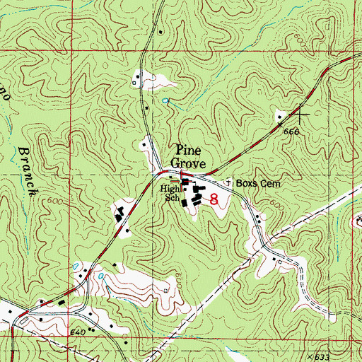 Topographic Map of Pine Grove Elementary School, MS