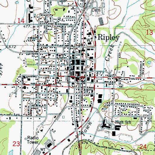 Topographic Map of Ripley Cumberland Presbyterian Church (historical), MS