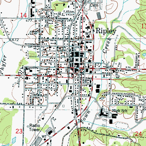 Topographic Map of Ripley First United Methodist Church, MS