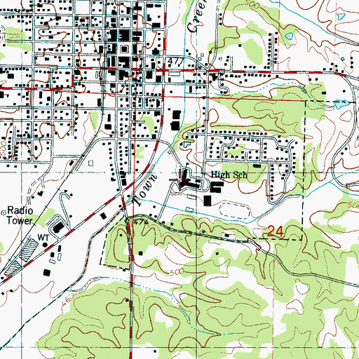 Topographic Map of Ripley High School, MS