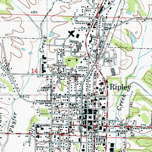 Topographic Map of Ripley Second Baptist Church, MS