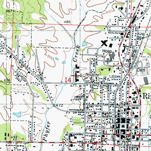 Topographic Map of Tippah County Vocational Technical Center, MS