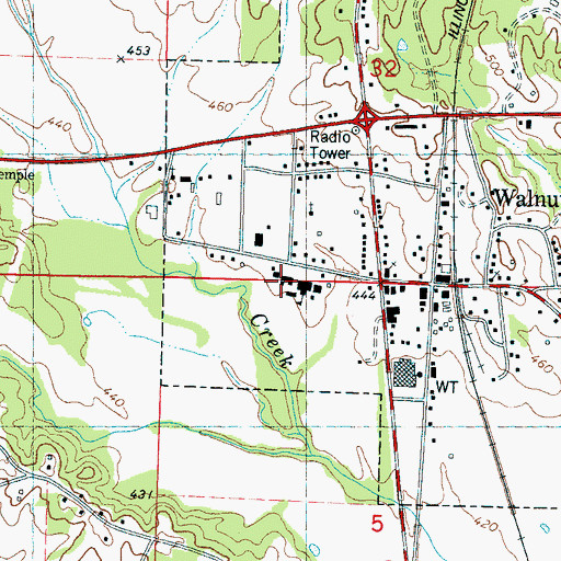 Topographic Map of Walnut Elementary School, MS
