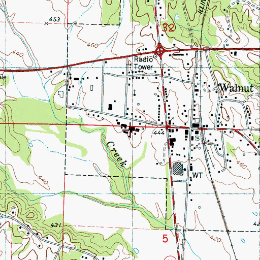 Topographic Map of Walnut High School, MS