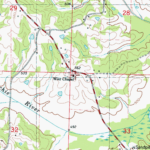 Topographic Map of Wiers Chapel School (historical), MS