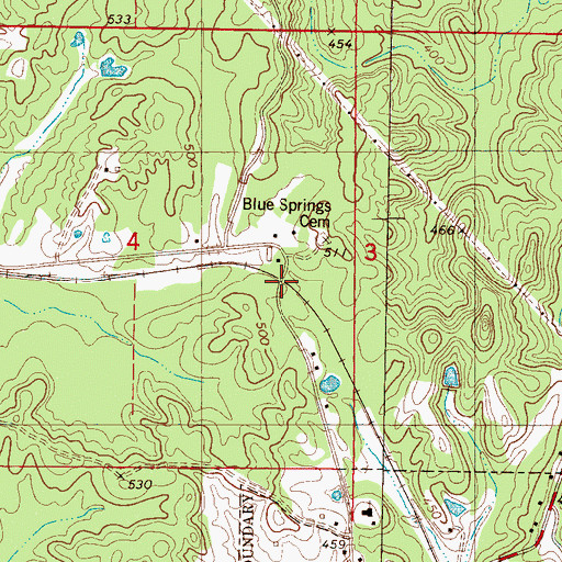Topographic Map of Blue Cut, MS