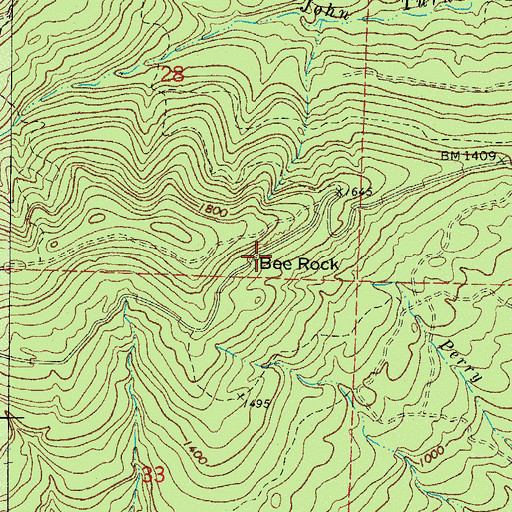 Topographic Map of Bee Rock, AR