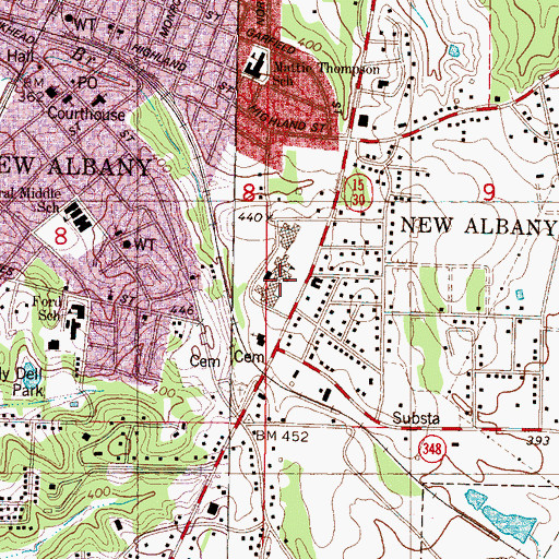 Topographic Map of Daniel High School, MS