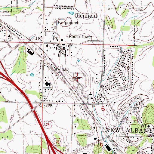 Topographic Map of Glenfield Cemetery, MS