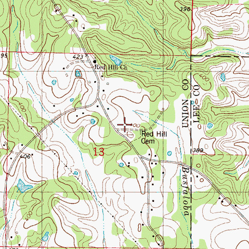 Topographic Map of McWhorter Cemetery, MS