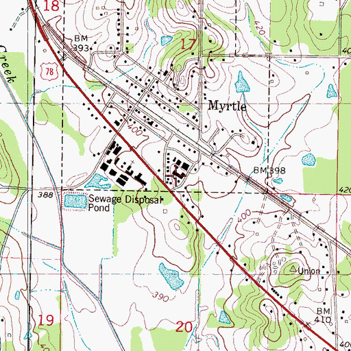Topographic Map of Myrtle School, MS