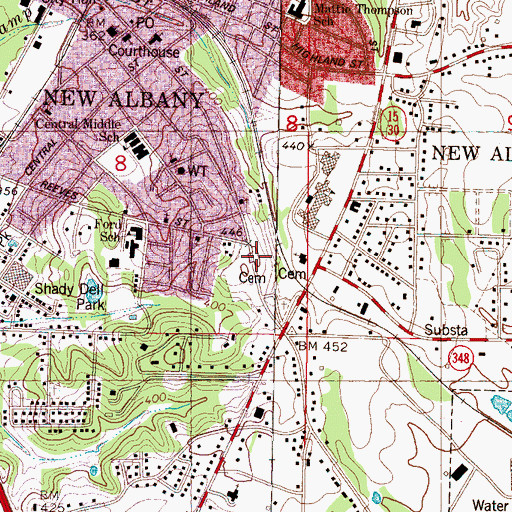 Topographic Map of New Albany Cemetery, MS