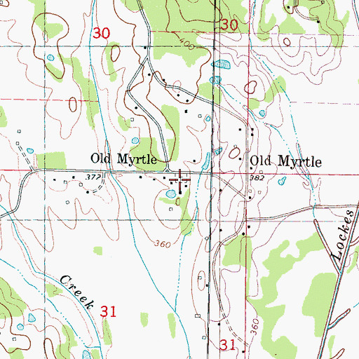 Topographic Map of New Oak Grove Cemetery, MS