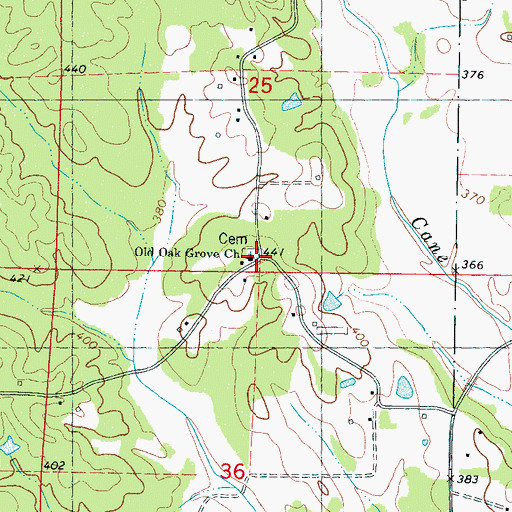 Topographic Map of Old Oak Grove Cemetery, MS
