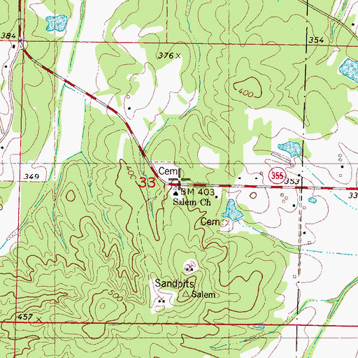 Topographic Map of Salem Cemetery, MS