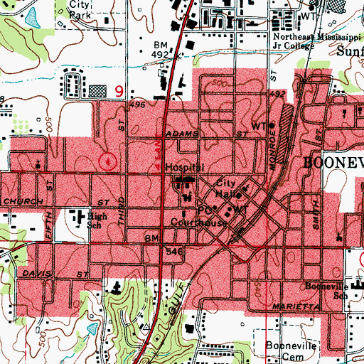 Topographic Map of Baptist Memorial Hospital, MS