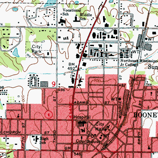 Topographic Map of Booneville Church of Christ, MS